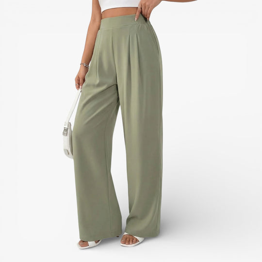 Women’s High-Waisted Pleated Wide-Leg Pants – Light Grey Casual Spring/Summer Trousers