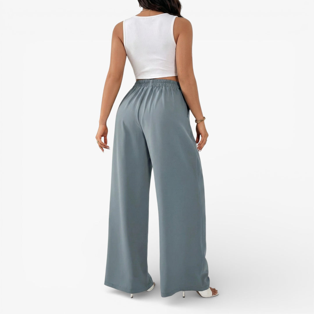 Women’s High-Waisted Pleated Wide-Leg Pants – Light Grey Casual Spring/Summer Trousers