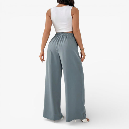 Women’s High-Waisted Pleated Wide-Leg Pants – Light Grey Casual Spring/Summer Trousers