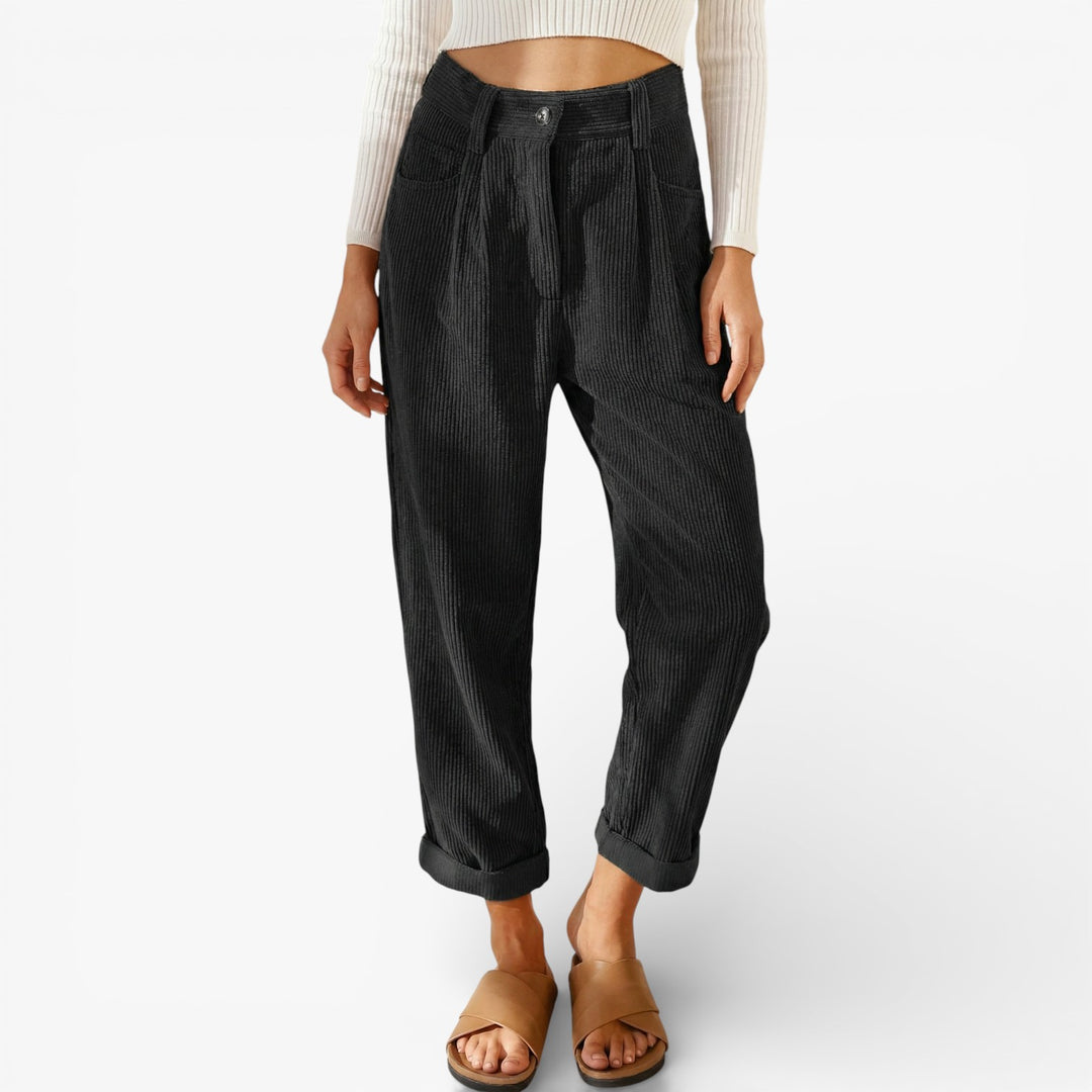 Women's High-Waisted Corduroy Pants - Comfortable Wide Leg Relaxed Fit