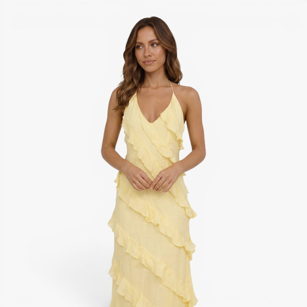 Maxikleid für Damen mit gestuften Volants und Neckholder