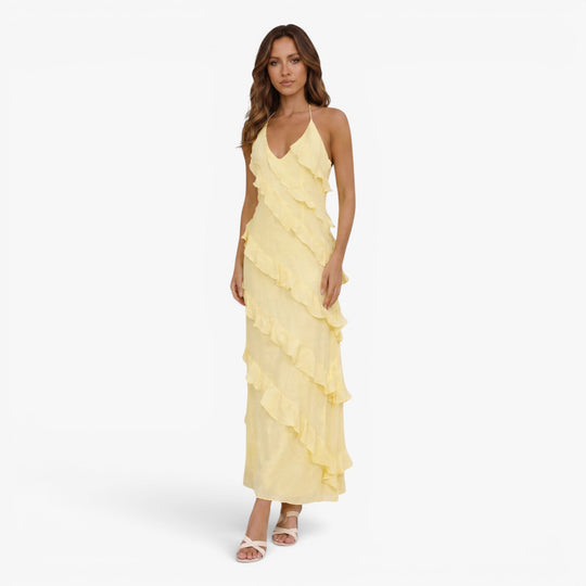 Maxikleid für Damen mit gestuften Volants und Neckholder
