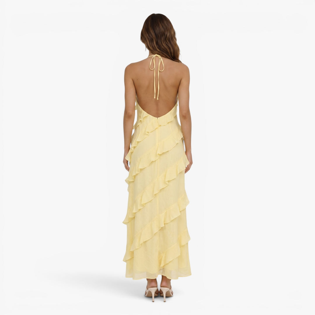 Maxikleid für Damen mit gestuften Volants und Neckholder