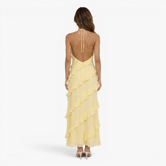 Maxikleid für Damen mit gestuften Volants und Neckholder