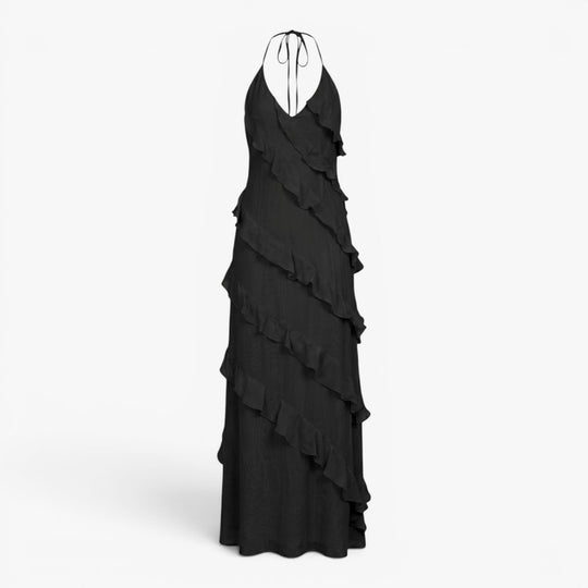 Maxikleid für Damen mit gestuften Volants und Neckholder