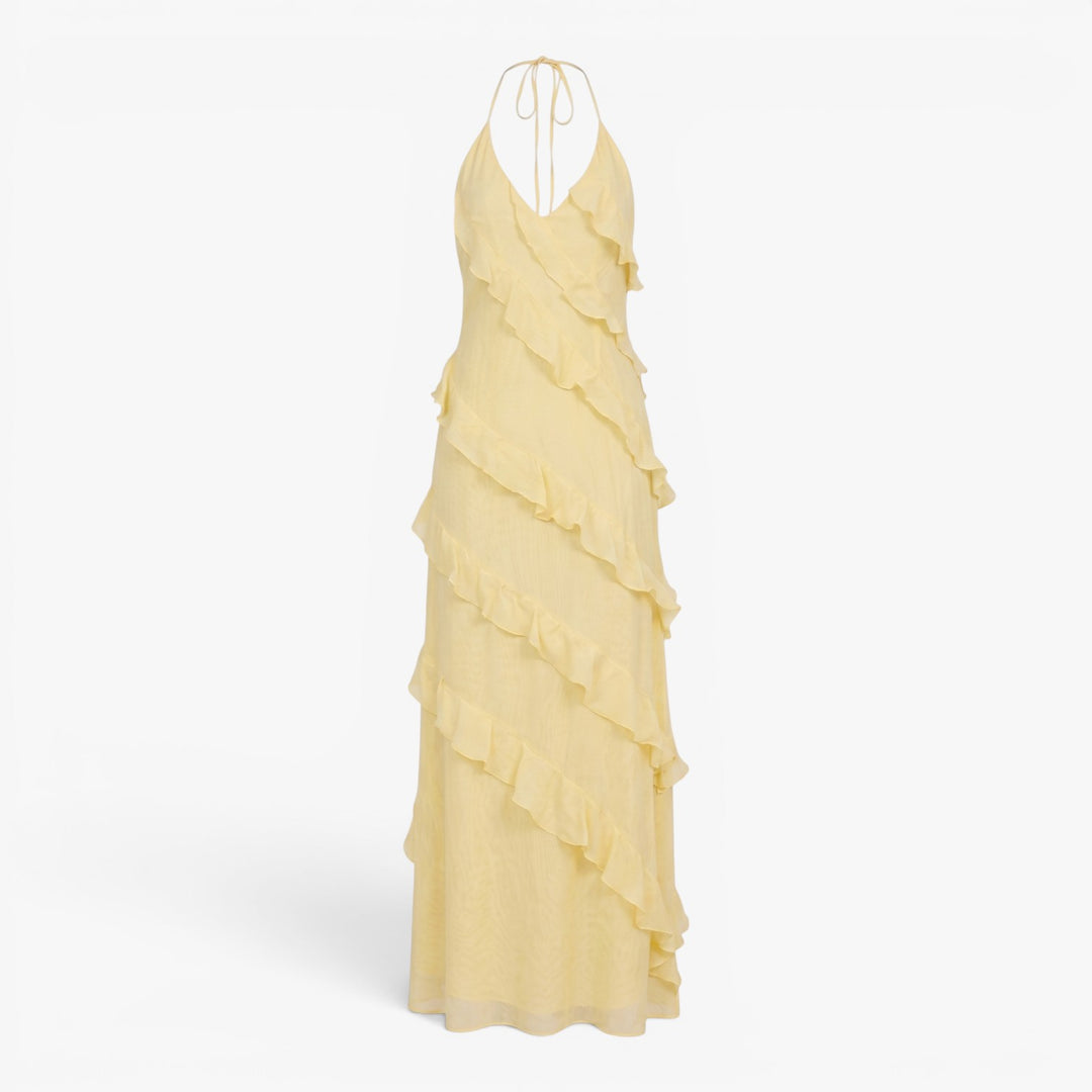 Maxikleid für Damen mit gestuften Volants und Neckholder