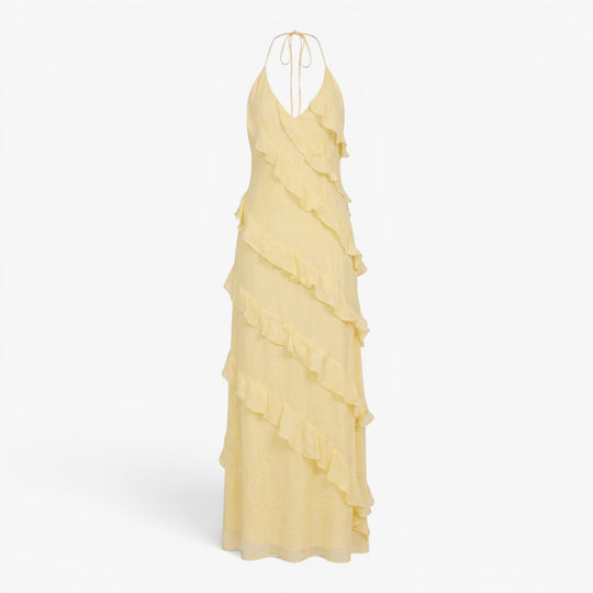 Maxikleid für Damen mit gestuften Volants und Neckholder
