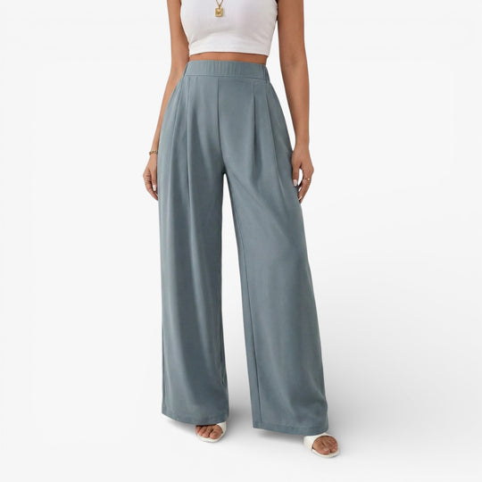Women’s High-Waisted Pleated Wide-Leg Pants – Light Grey Casual Spring/Summer Trousers