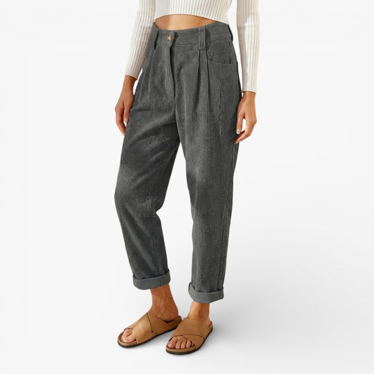 Women's High-Waisted Corduroy Pants - Comfortable Wide Leg Relaxed Fit