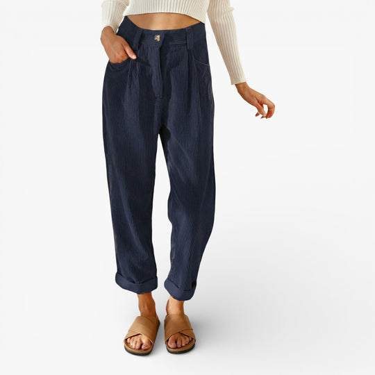 Women's High-Waisted Corduroy Pants - Comfortable Wide Leg Relaxed Fit