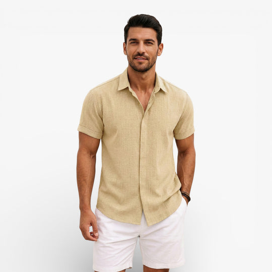 Men's Linen Cotton Blend Short Sleeve Shirt