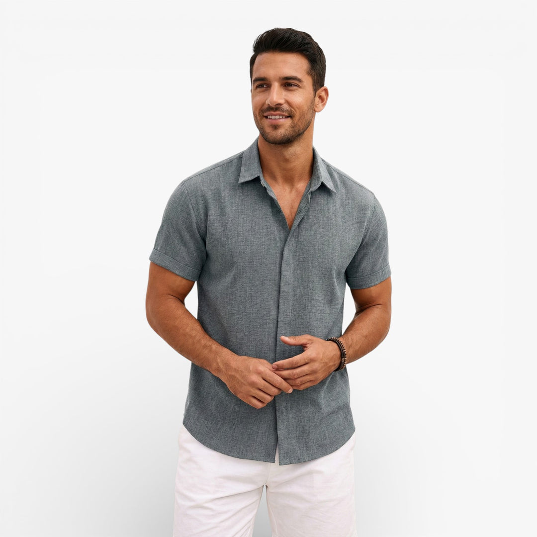 Men's Linen Cotton Blend Short Sleeve Shirt