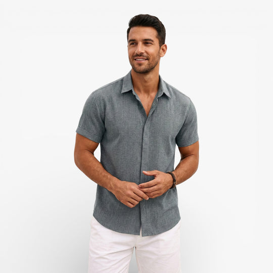Men's Linen Cotton Blend Short Sleeve Shirt