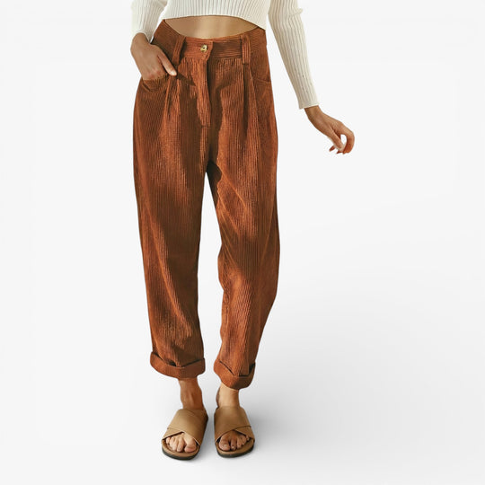 Women's High-Waisted Corduroy Pants - Comfortable Wide Leg Relaxed Fit