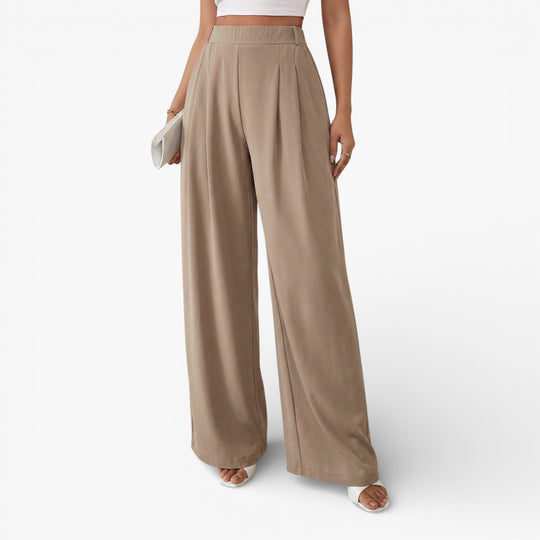 Women’s High-Waisted Pleated Wide-Leg Pants – Light Grey Casual Spring/Summer Trousers