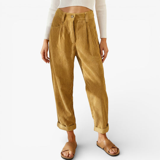 Women's High-Waisted Corduroy Pants - Comfortable Wide Leg Relaxed Fit