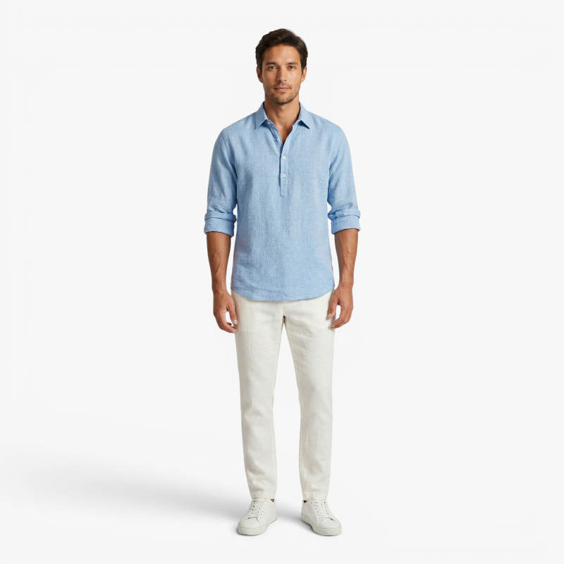 Men’s Lightweight Linen Polo Shirt with Relaxed Casual Fit