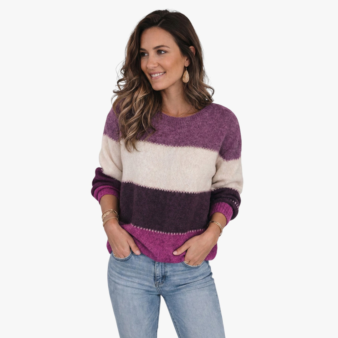 Casual Long Sleeve Striped Knit Sweater for Women