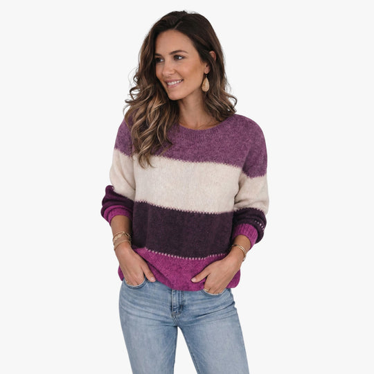 Casual Long Sleeve Striped Knit Sweater for Women