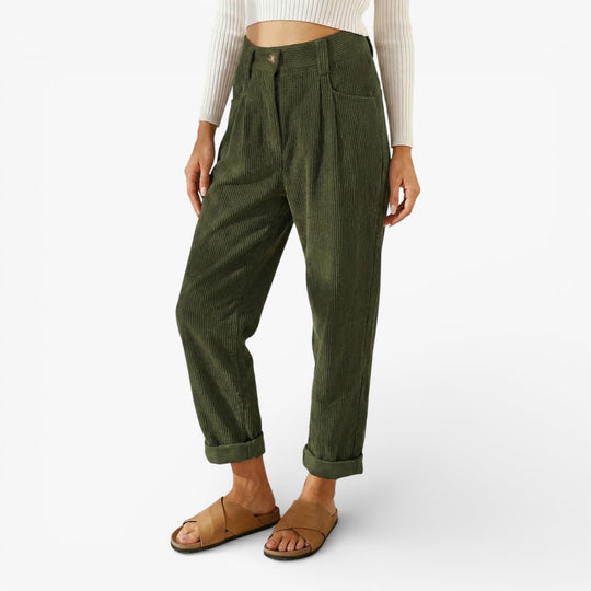 Women's High-Waisted Corduroy Pants - Comfortable Wide Leg Relaxed Fit