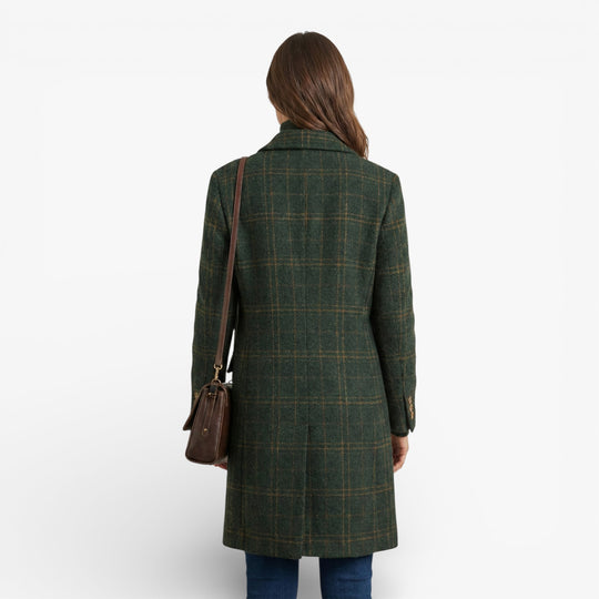 Women's Stylish Checked Long Wool Coat with Tailored Fit and Lightweight Warmth