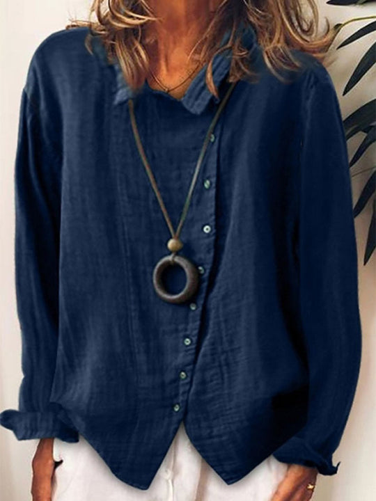 Women's Asymmetrical Button Linen Blend Long Sleeve Blouse