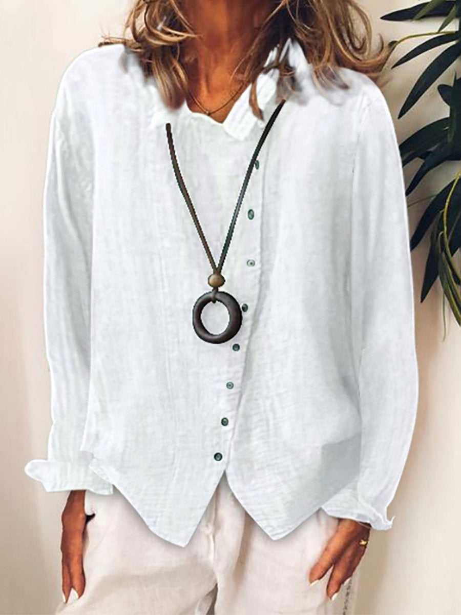 Women's Asymmetrical Button Linen Blend Long Sleeve Blouse