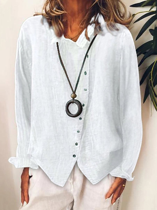 Women's Asymmetrical Button Linen Blend Long Sleeve Blouse