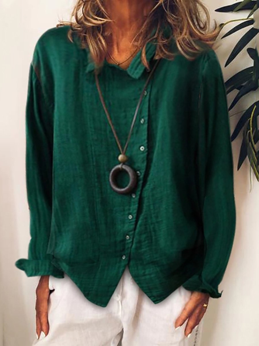 Women's Asymmetrical Button Linen Blend Long Sleeve Blouse