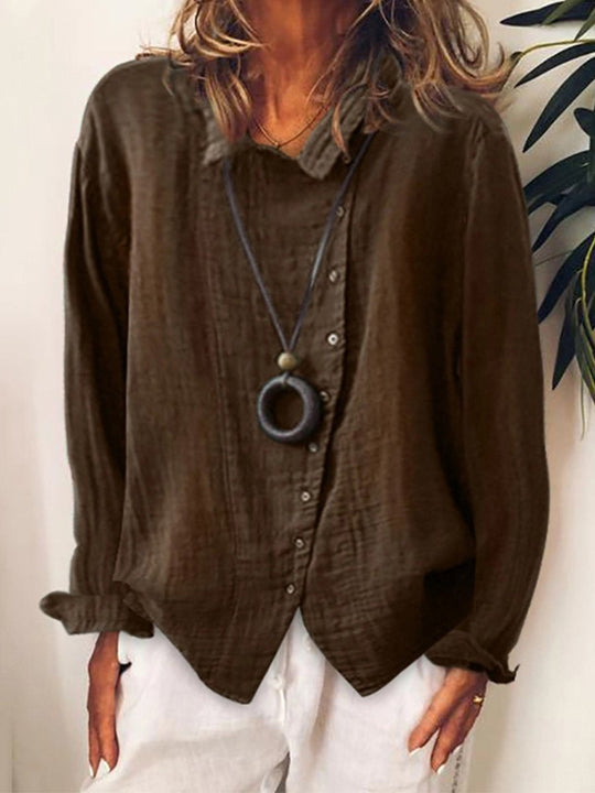 Women's Asymmetrical Button Linen Blend Long Sleeve Blouse