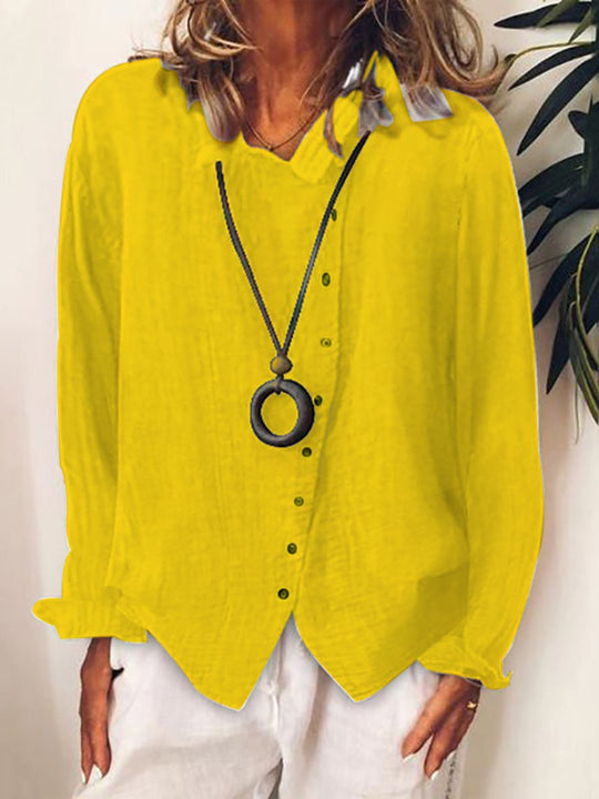 Women's Asymmetrical Button Linen Blend Long Sleeve Blouse