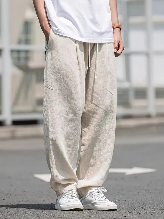 Men's Relaxed Fit Linen Blend Drawstring Trousers