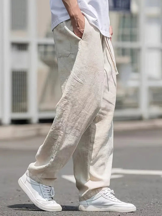 Men's Relaxed Fit Linen Blend Drawstring Trousers