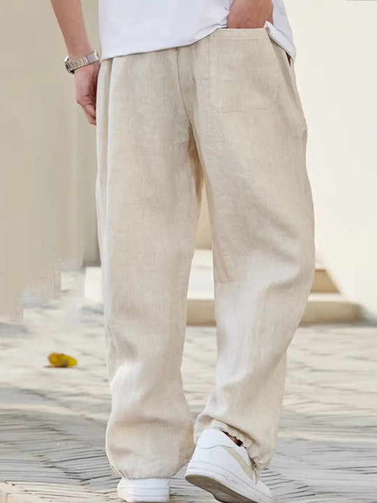 Men's Relaxed Fit Linen Blend Drawstring Trousers
