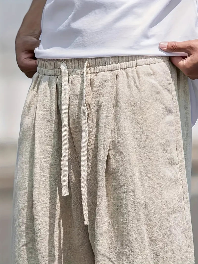 Men's Relaxed Fit Linen Blend Drawstring Trousers