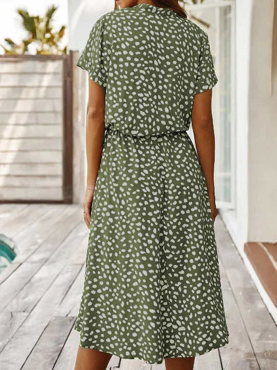 Women's Printed Tie Waist Midi Dress