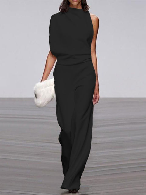 Women's High Neck Sleeveless Wide Leg Jumpsuit
