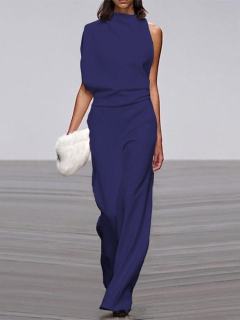 Women's High Neck Sleeveless Wide Leg Jumpsuit