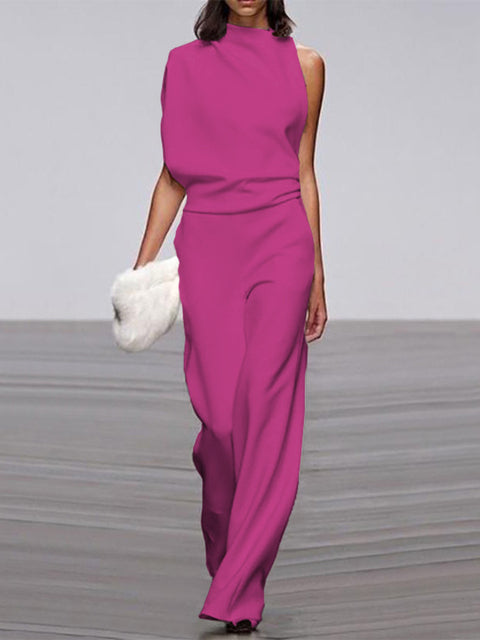 Women's High Neck Sleeveless Wide Leg Jumpsuit