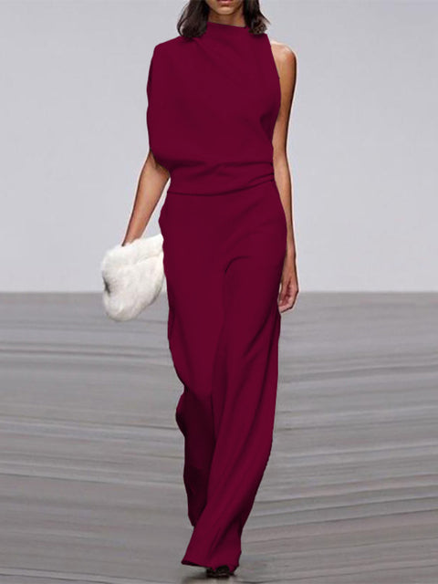 Women's High Neck Sleeveless Wide Leg Jumpsuit