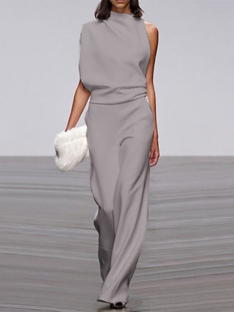 Women's High Neck Sleeveless Wide Leg Jumpsuit