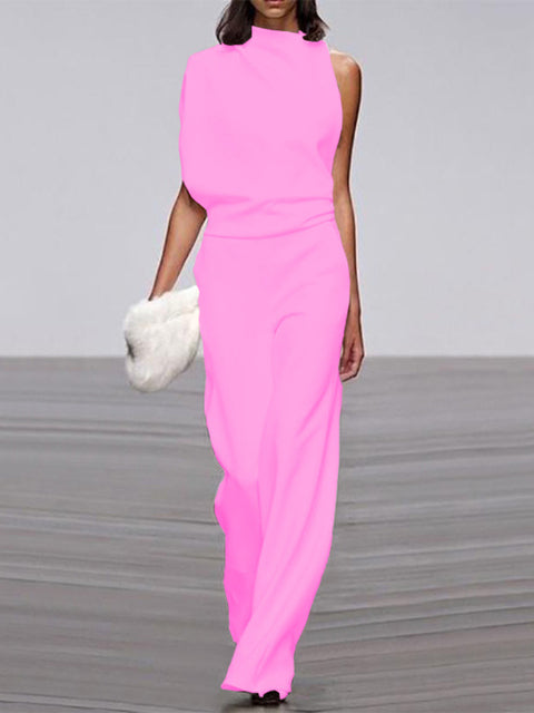 Women's High Neck Sleeveless Wide Leg Jumpsuit