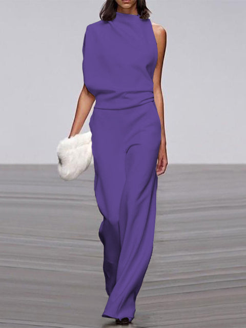 Women's High Neck Sleeveless Wide Leg Jumpsuit
