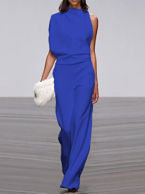 Women's High Neck Sleeveless Wide Leg Jumpsuit