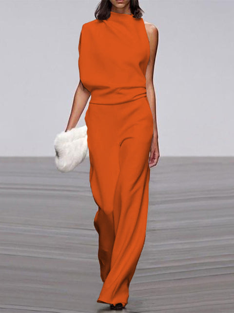 Women's High Neck Sleeveless Wide Leg Jumpsuit