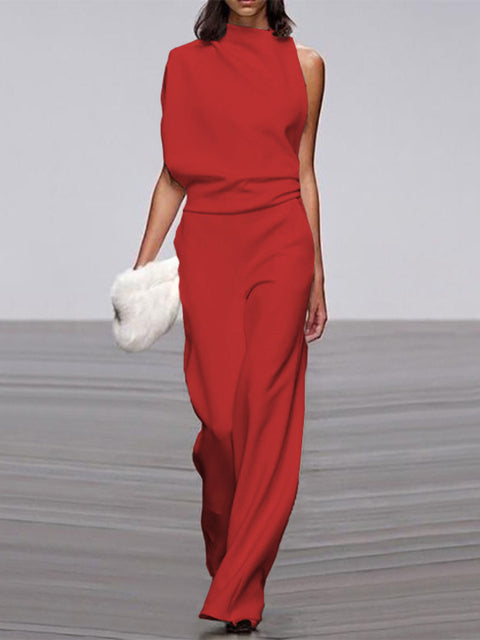 Women's High Neck Sleeveless Wide Leg Jumpsuit