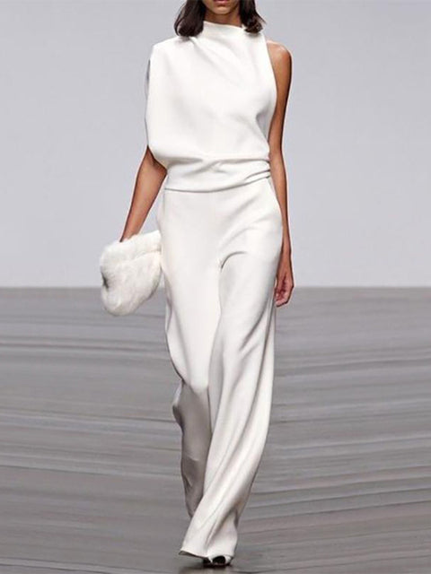 Women's High Neck Sleeveless Wide Leg Jumpsuit