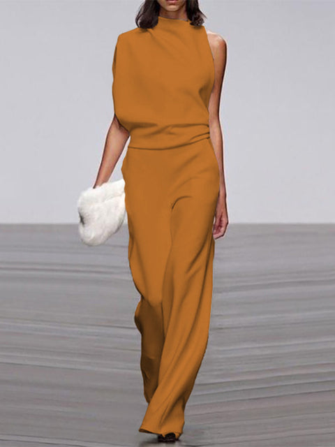 Women's High Neck Sleeveless Wide Leg Jumpsuit