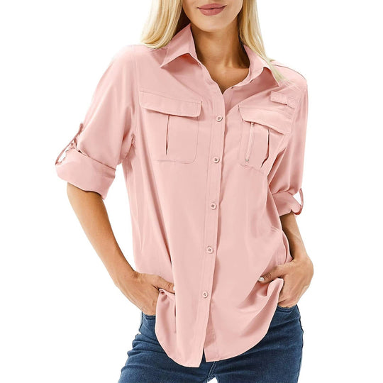 Women's Button-Up Utility Shirt with Roll-Tab Sleeves