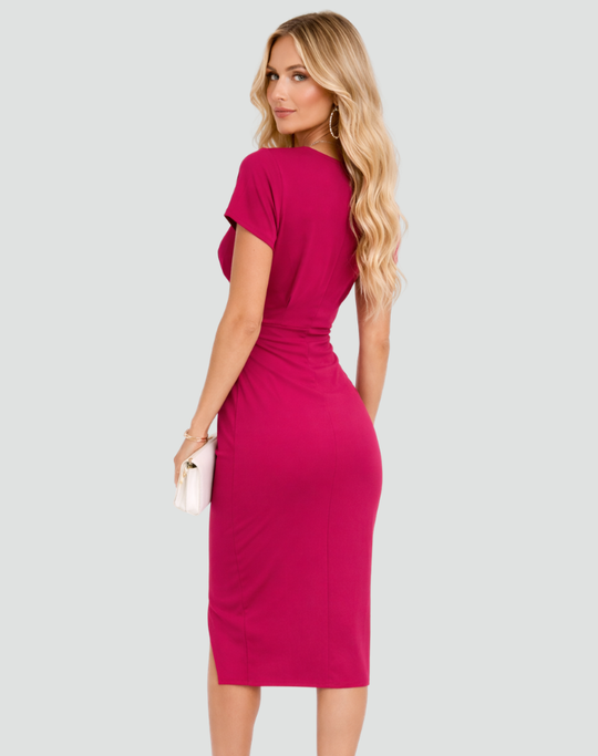 Damen elegantes Midikleid mit Wickeloptik vorne für besondere Anlässe  